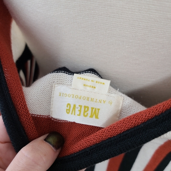 Anthro Maeve Striped Sweater Midi Dress black rust orange womens size medium - Picture 7 of 8